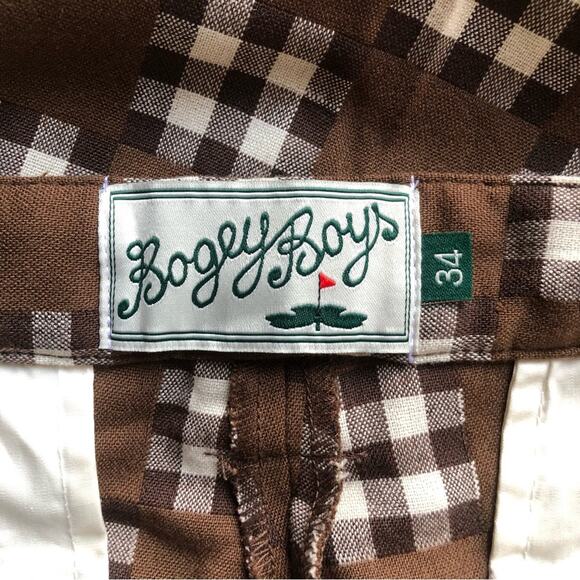Bogey Boys Brown Big Checkered Flat Front Golf Pants Straight Leg Men's Size 34 - Picture 12 of 15